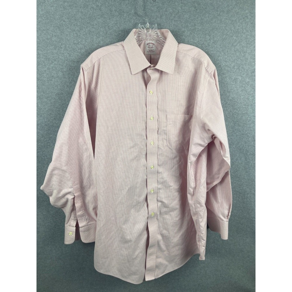 Brooks Brothers Button Up Shirt Men's 16.5 Neck 33 Sleeve Pink Striped Preppy
